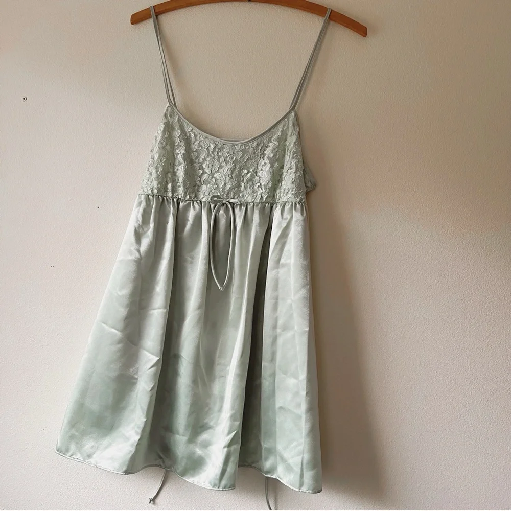 Y2K babydoll sage‎ green Floral Lace Slip Dress size M - Picture 4 of 7